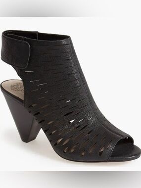 Vince Camuto Black Laser-Cut Peep-Toe Ankle Bootie